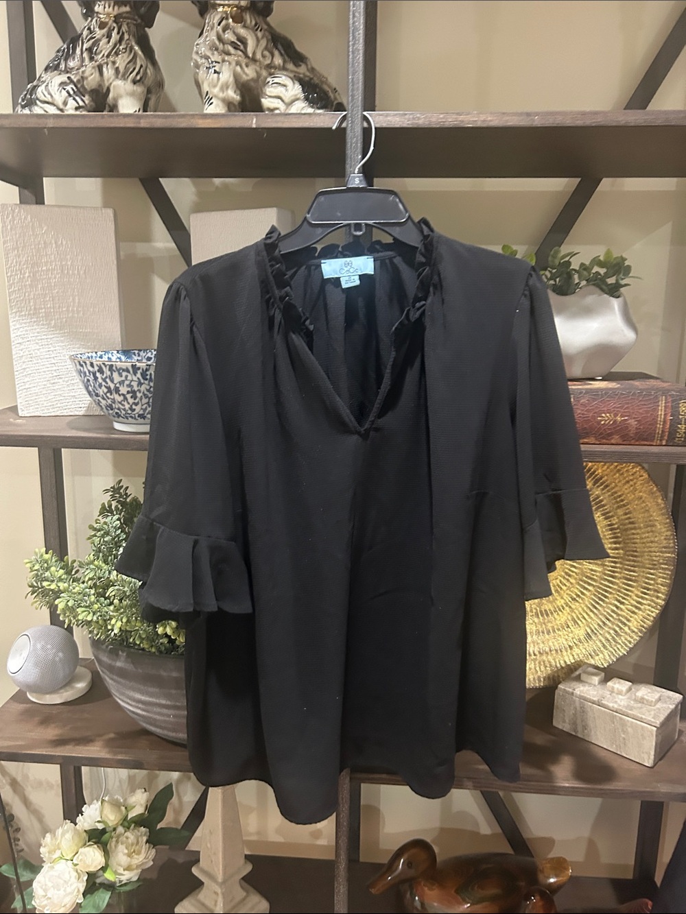 CeCe 2X Black Ruffle-Sleeve Women's Top